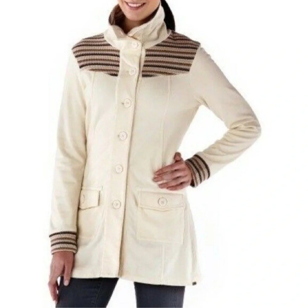 Prana Rowen women M button front cardigan jacket mix media gorpcore outdoor